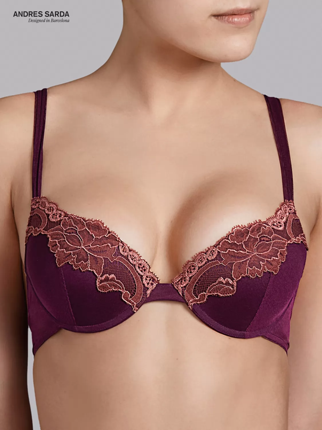 Bordowy Biustonosz push-up Eden Andres Sarda 3303917 - zdjęcie 1