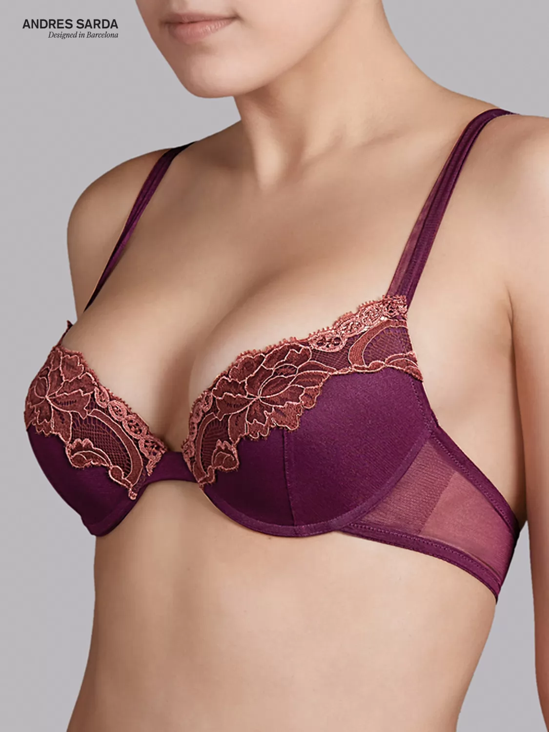 Bordowy Biustonosz push-up Eden Andres Sarda 3303917 - zdjęcie 2
