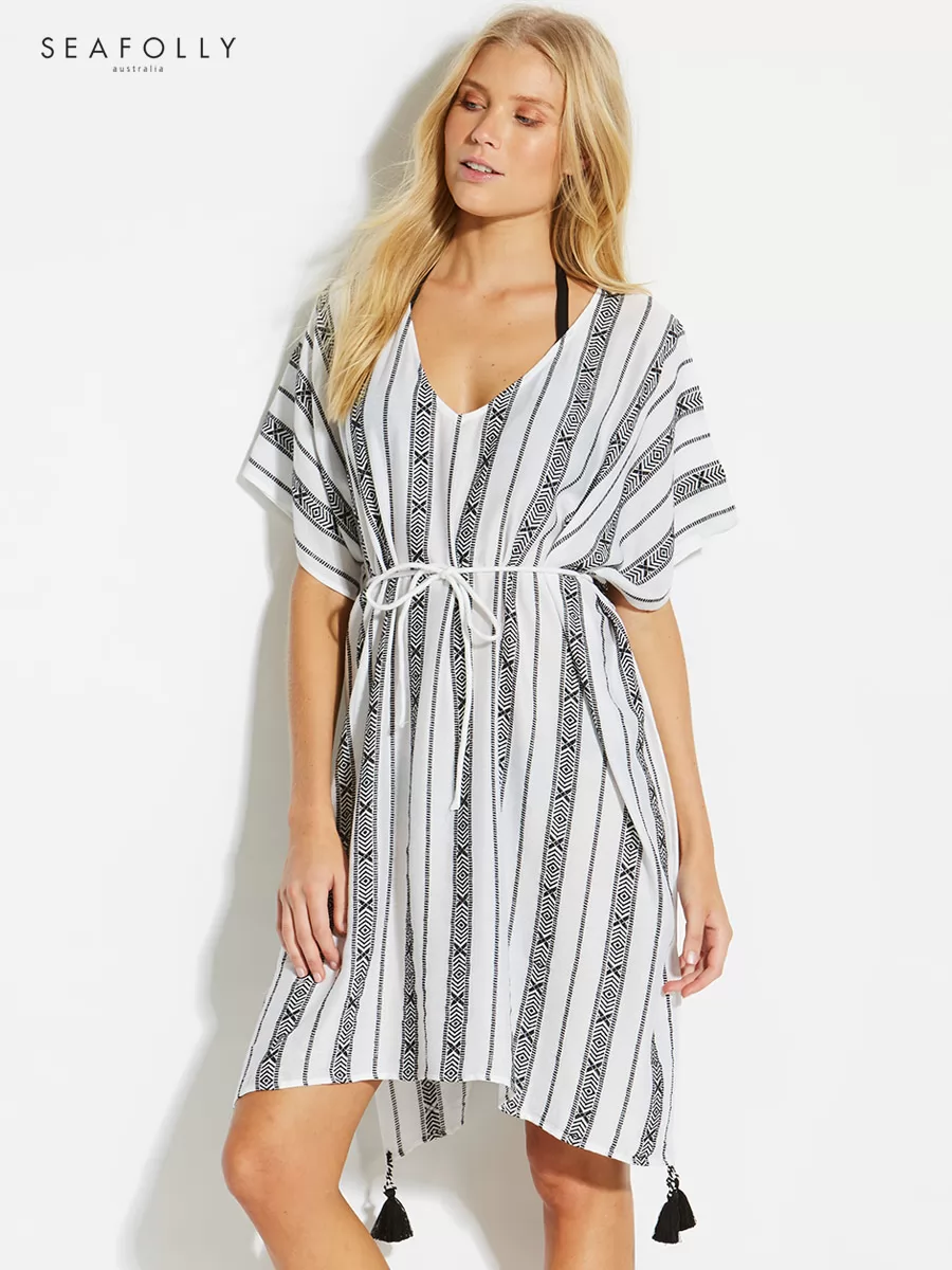 Biały, czarny Tunika plażowa Seafolly Las Palmas 53439-KA - zdjęcie 1