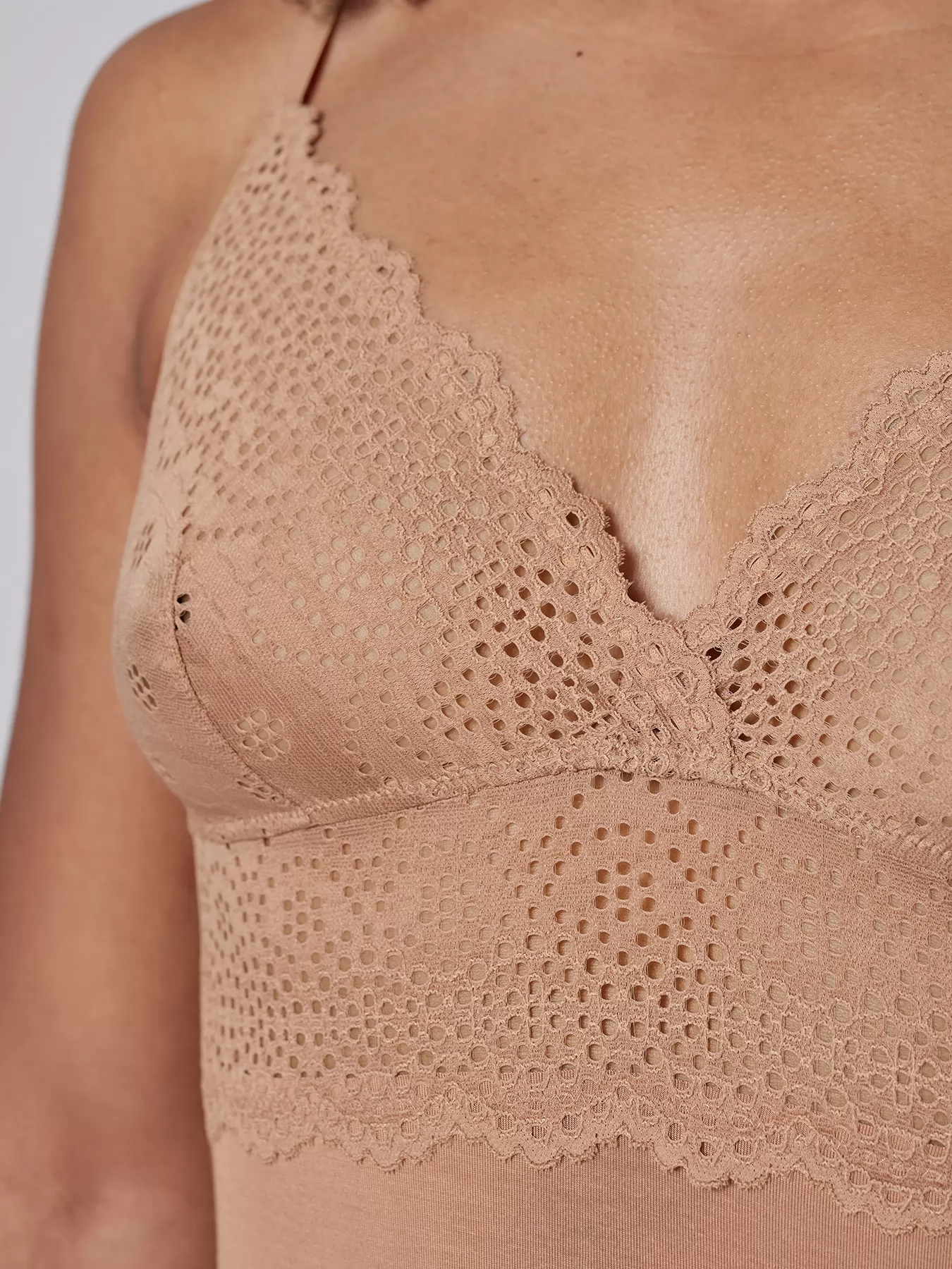 Beżowy, brązowy Koszulka z miseczkami Skiny Bamboo Lace 080585 - zdjęcie 3