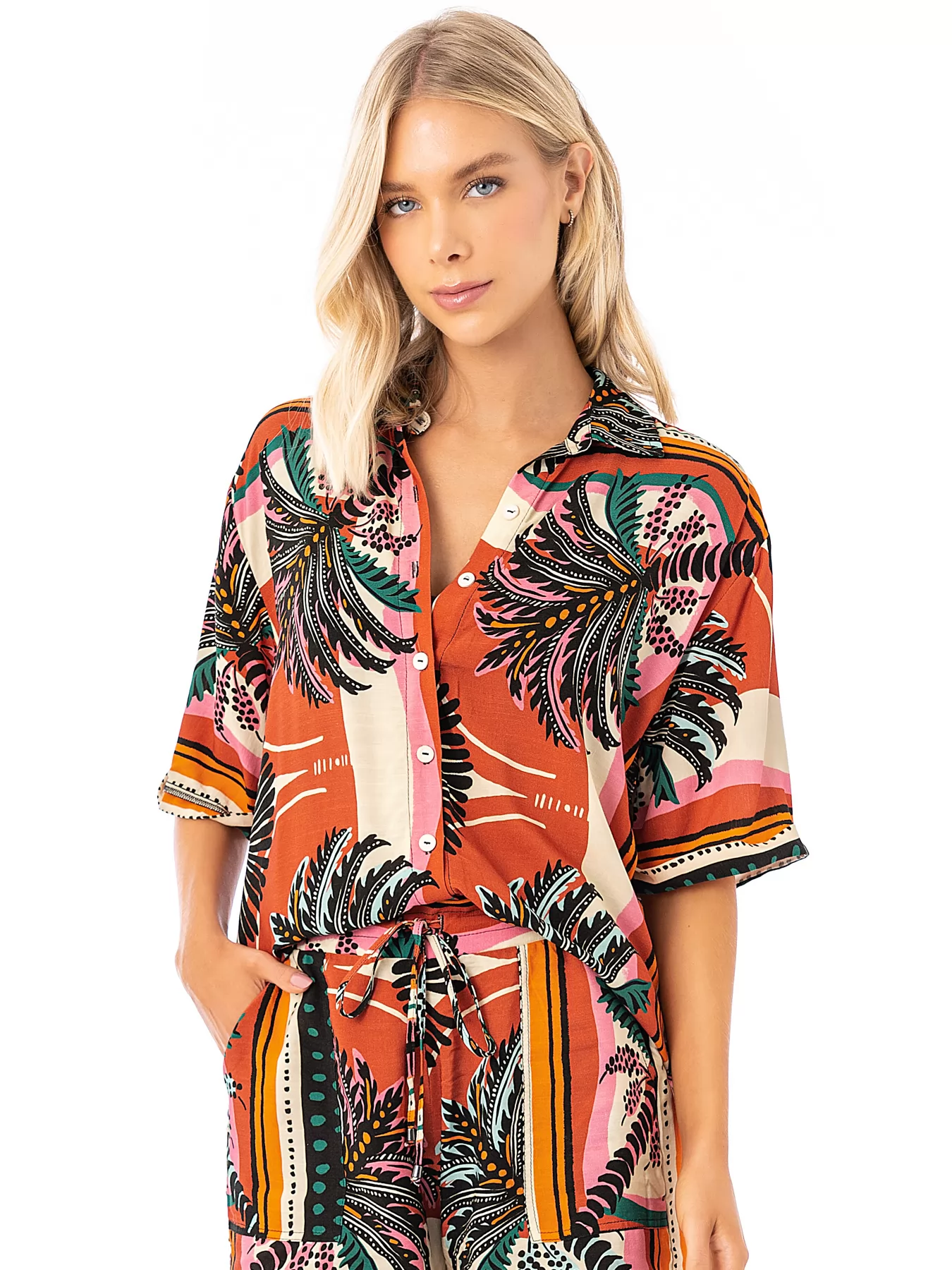 Brązowy, czarny, różowy, wielobarwny, zielony Koszula plażowa Maaji Tropical Sands 2026CL - zdjęcie 1