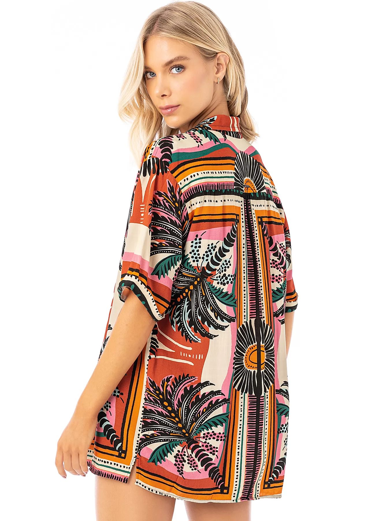 Brązowy, czarny, różowy, wielobarwny, zielony Koszula plażowa Maaji Tropical Sands 2026CL - zdjęcie 3