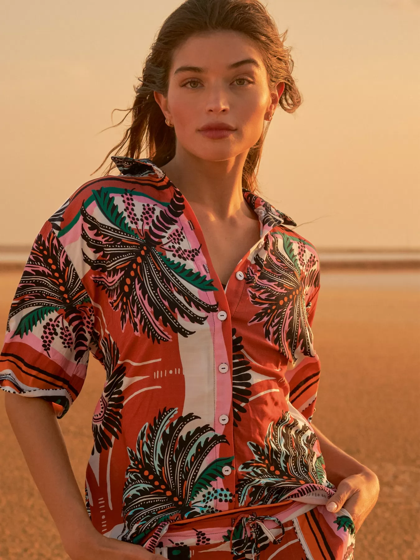 Brązowy, czarny, różowy, wielobarwny, zielony Koszula plażowa Maaji Tropical Sands 2026CL - zdjęcie 5