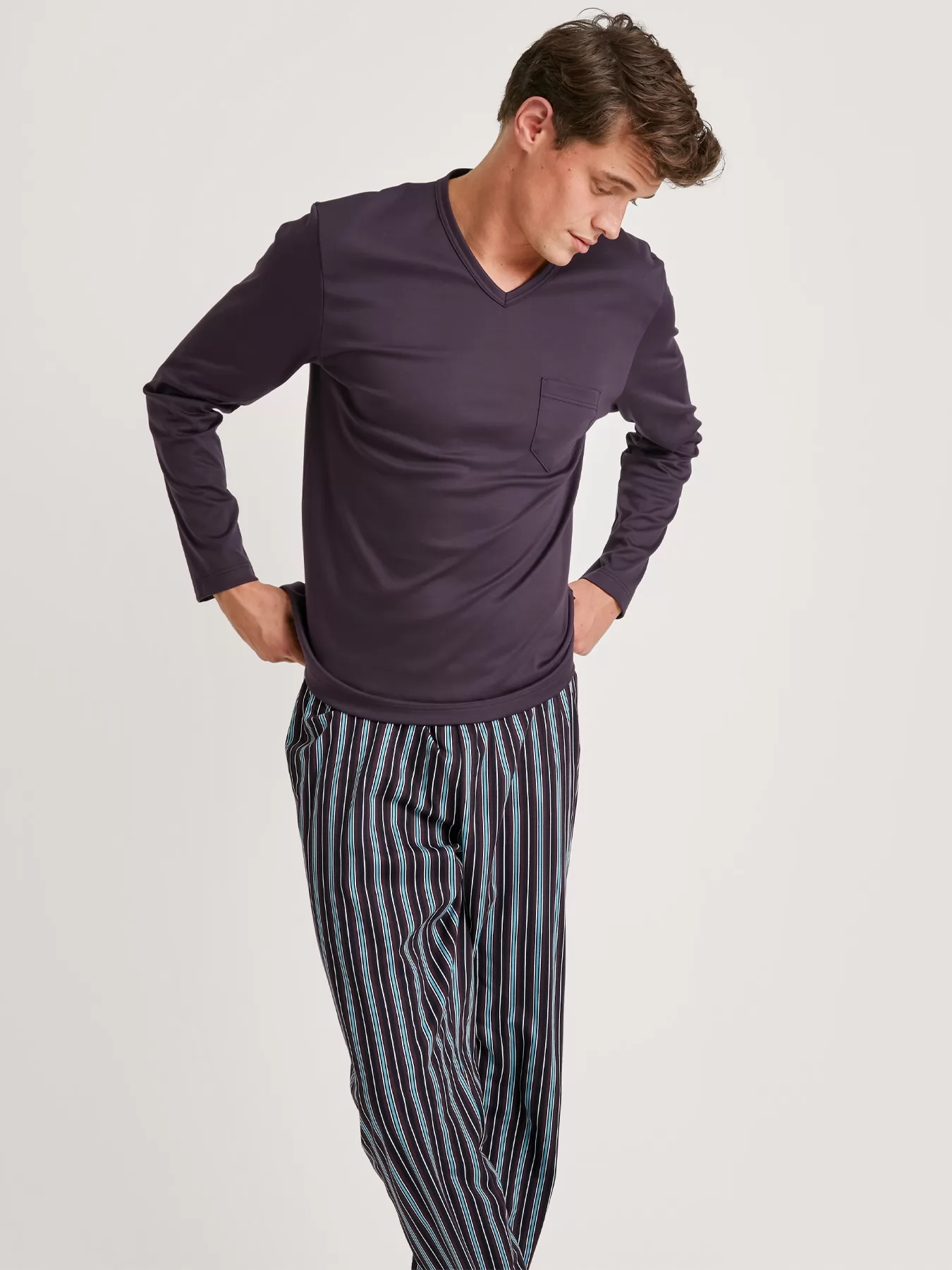 Fioletowy, niebieski, wielobarwny Piżama męska Calida Relax Streamline 46287 - zdjęcie 5