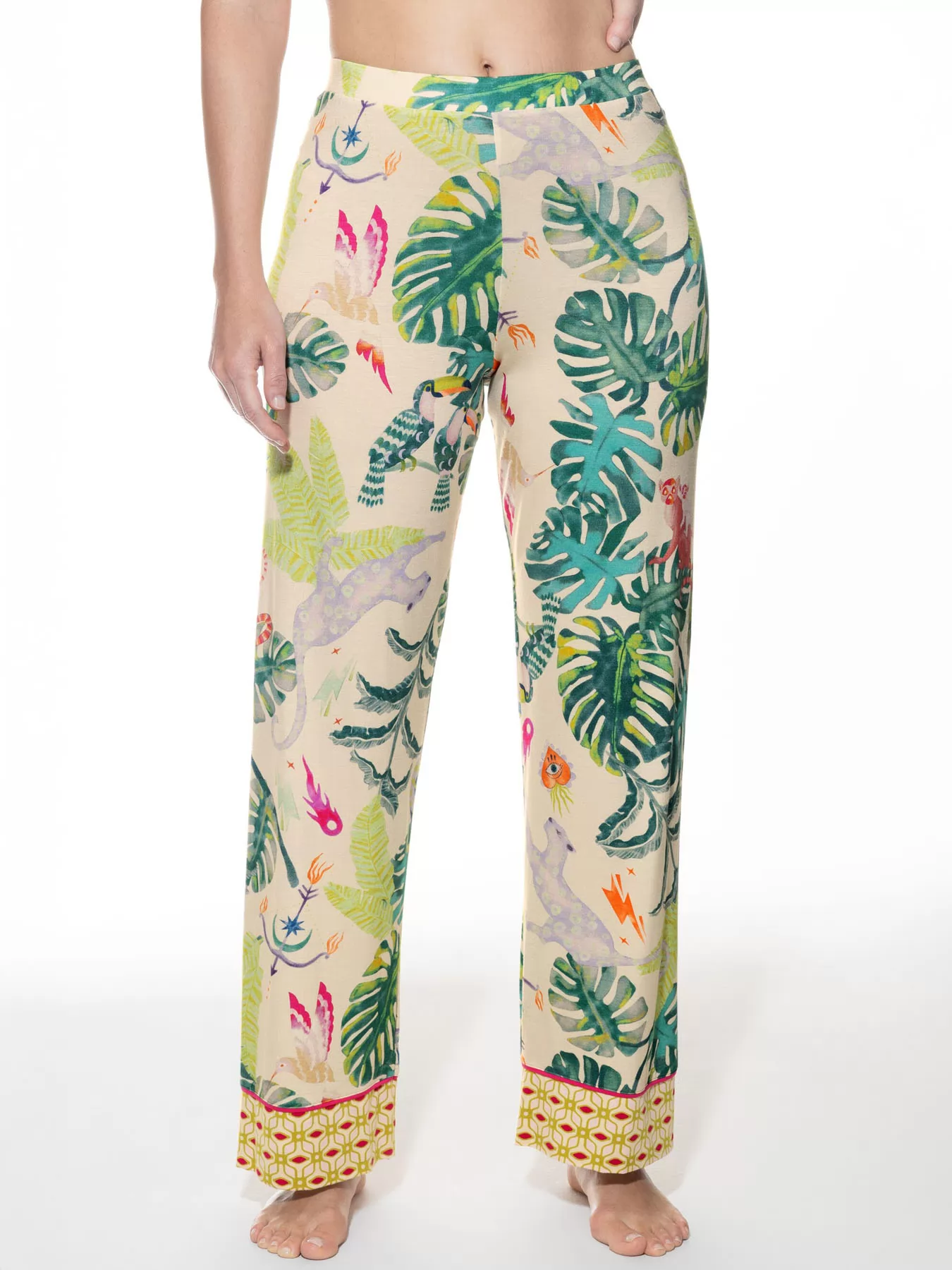 Kremowy, wielobarwny, zielony Spodnie damskie mey Mystic Jungle 1220062 - zdjęcie 1