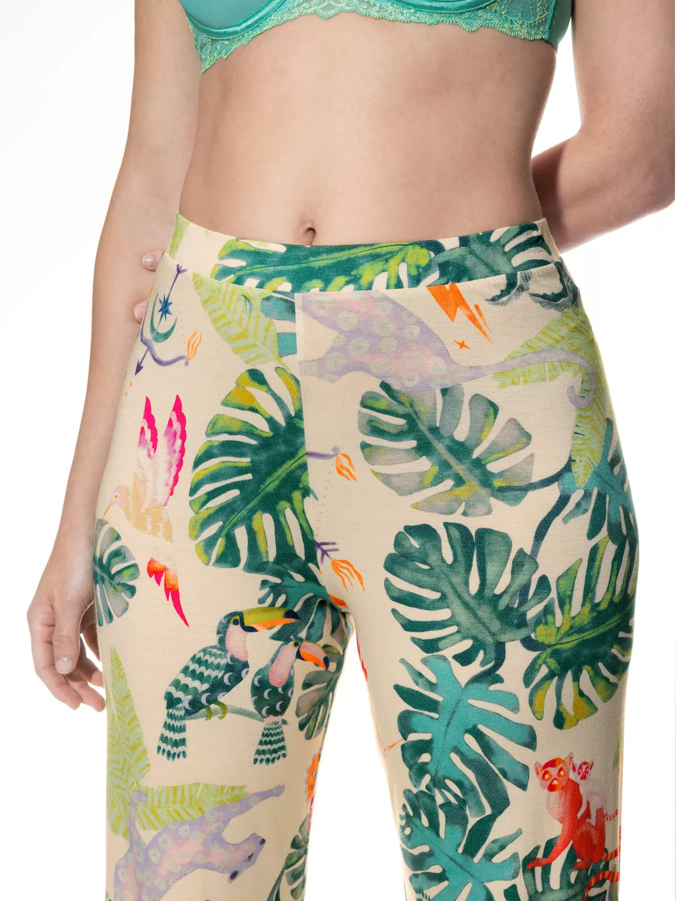 Kremowy, wielobarwny, zielony Spodnie damskie mey Mystic Jungle 1220062 - zdjęcie 3