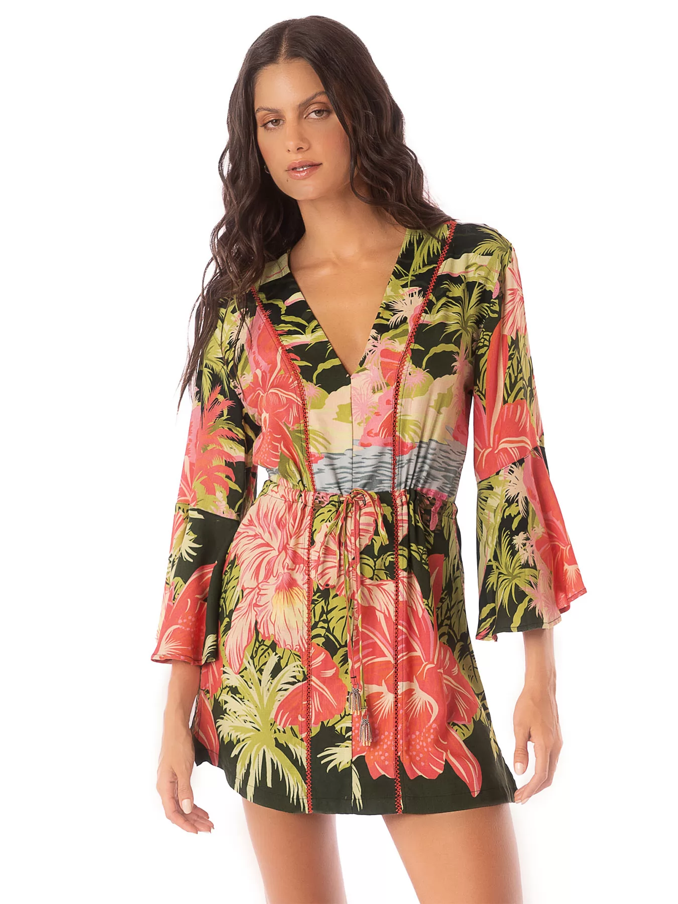 Czerwony, wielobarwny, zielony Tunika plażowa Maaji Neo Hawaiian PT2472CP - zdjęcie 1