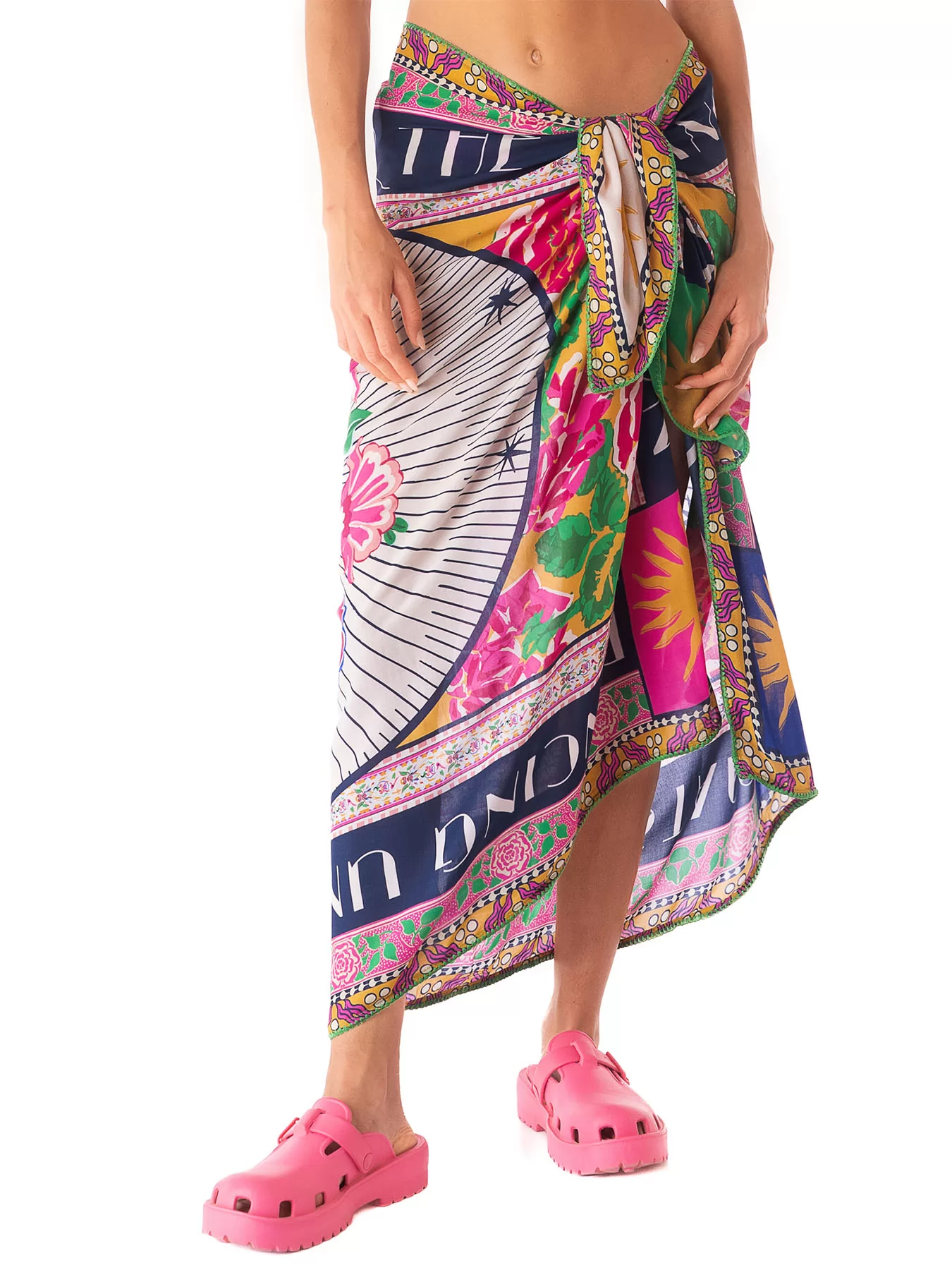 Granatowy, różowy, wielobarwny Pareo plażowe Maaji Cerise Bouquet PT2079CP - zdjęcie 4