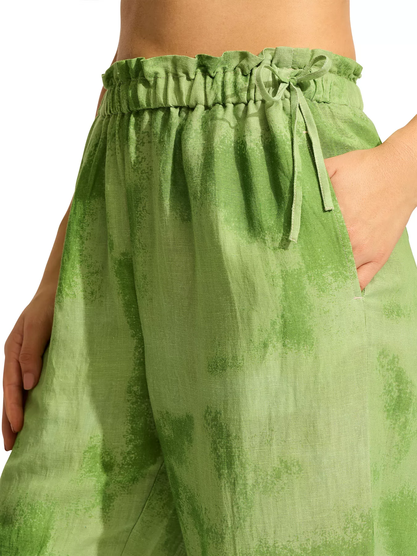 Kremowy, zielony Lniane spodnie plażowe Seafolly Sunray 55456-PA - zdjęcie 3