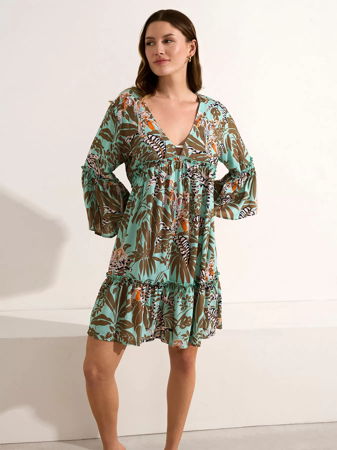 Brązowy, niebieski Sukienka plażowa Selmark BL998 - zdjęcie 1