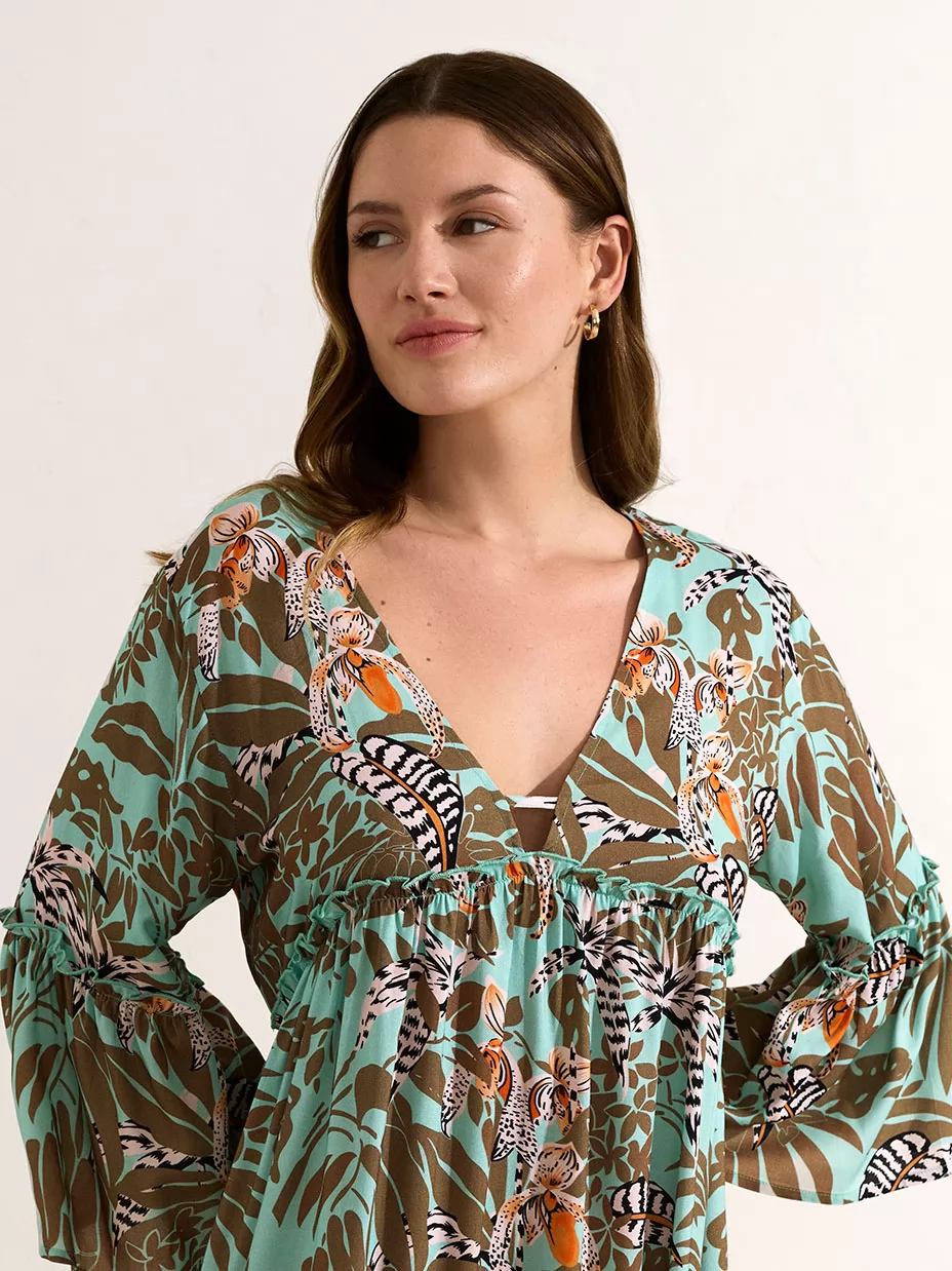 Brązowy, niebieski Sukienka plażowa Selmark BL998 - zdjęcie 3