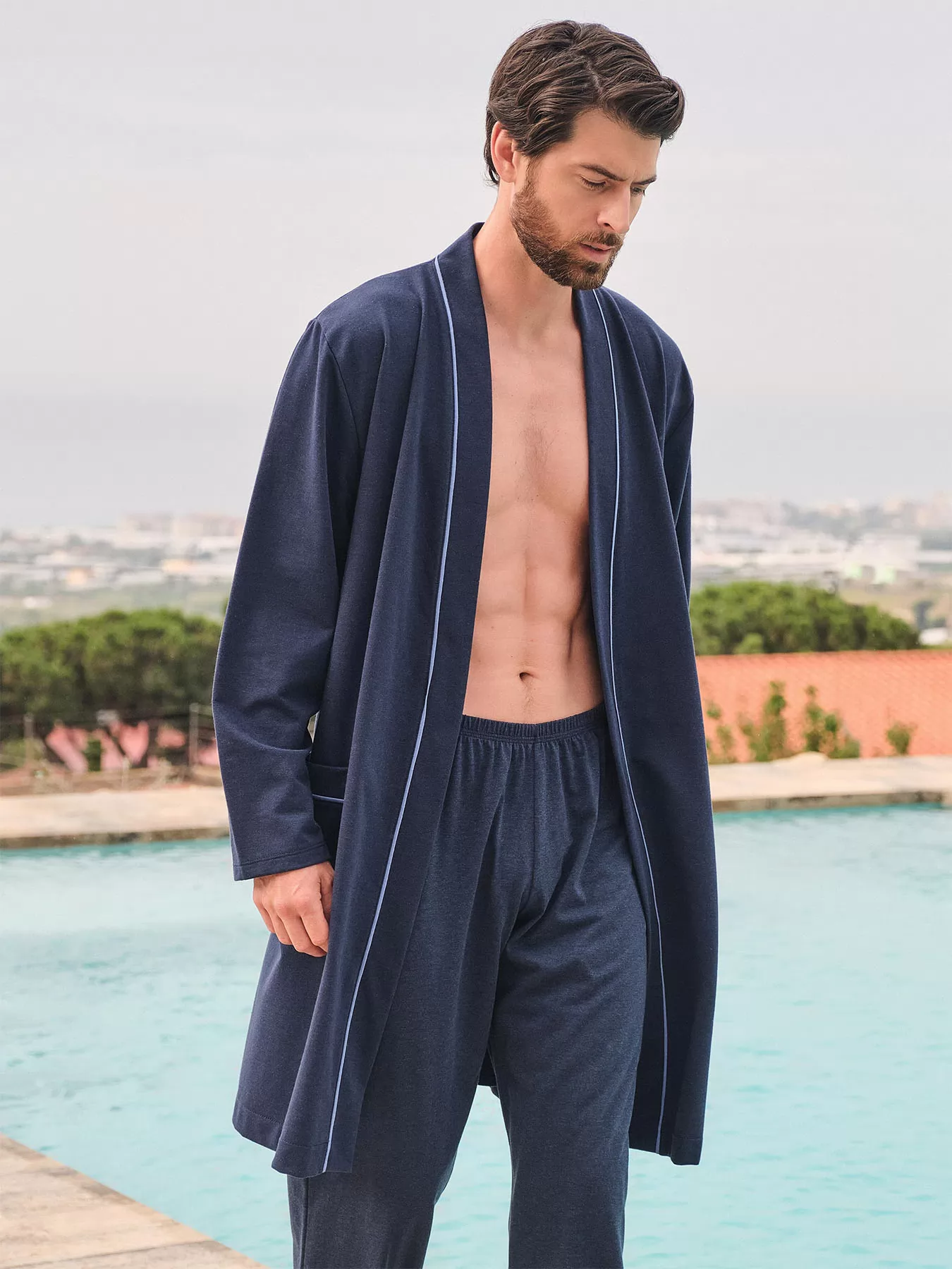 Granatowy Szlafrok męski Massana 256314 - zdjęcie 4