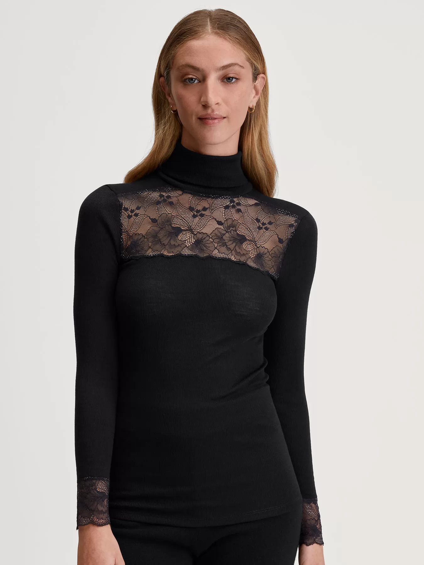 Czarny Jedwabna koszulka damska Calida Silky Wool Glam 15851 - zdjęcie 1