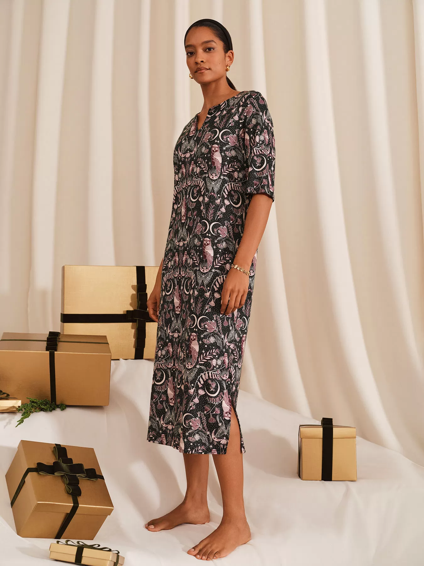 Czarny, wielobarwny Jedwabna koszula nocna Calida Favourites Seduction 30933 - zdjęcie 6