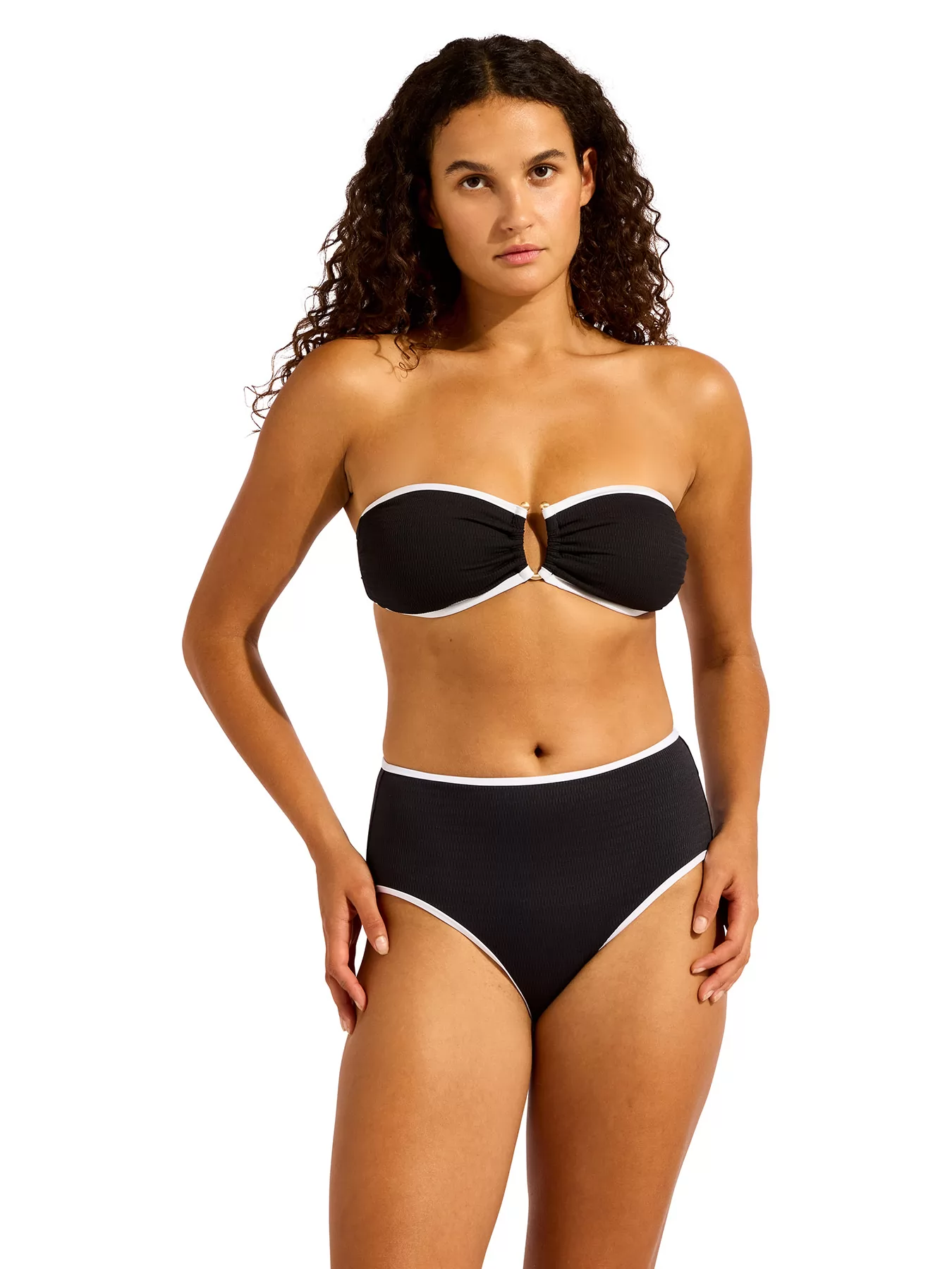 Biały, czarny Góra od bikini bandeau Seafolly Beach Bound 31283-072 - zdjęcie 5