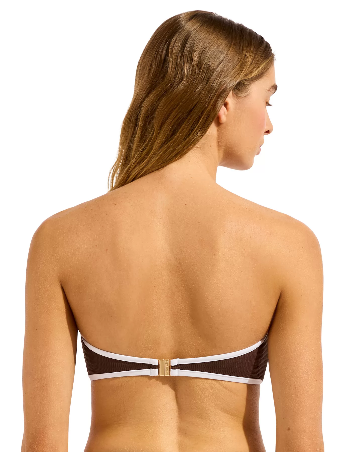 Biały, brązowy Góra od bikini bandeau Seafolly Beach Bound 31283-072 - zdjęcie 2