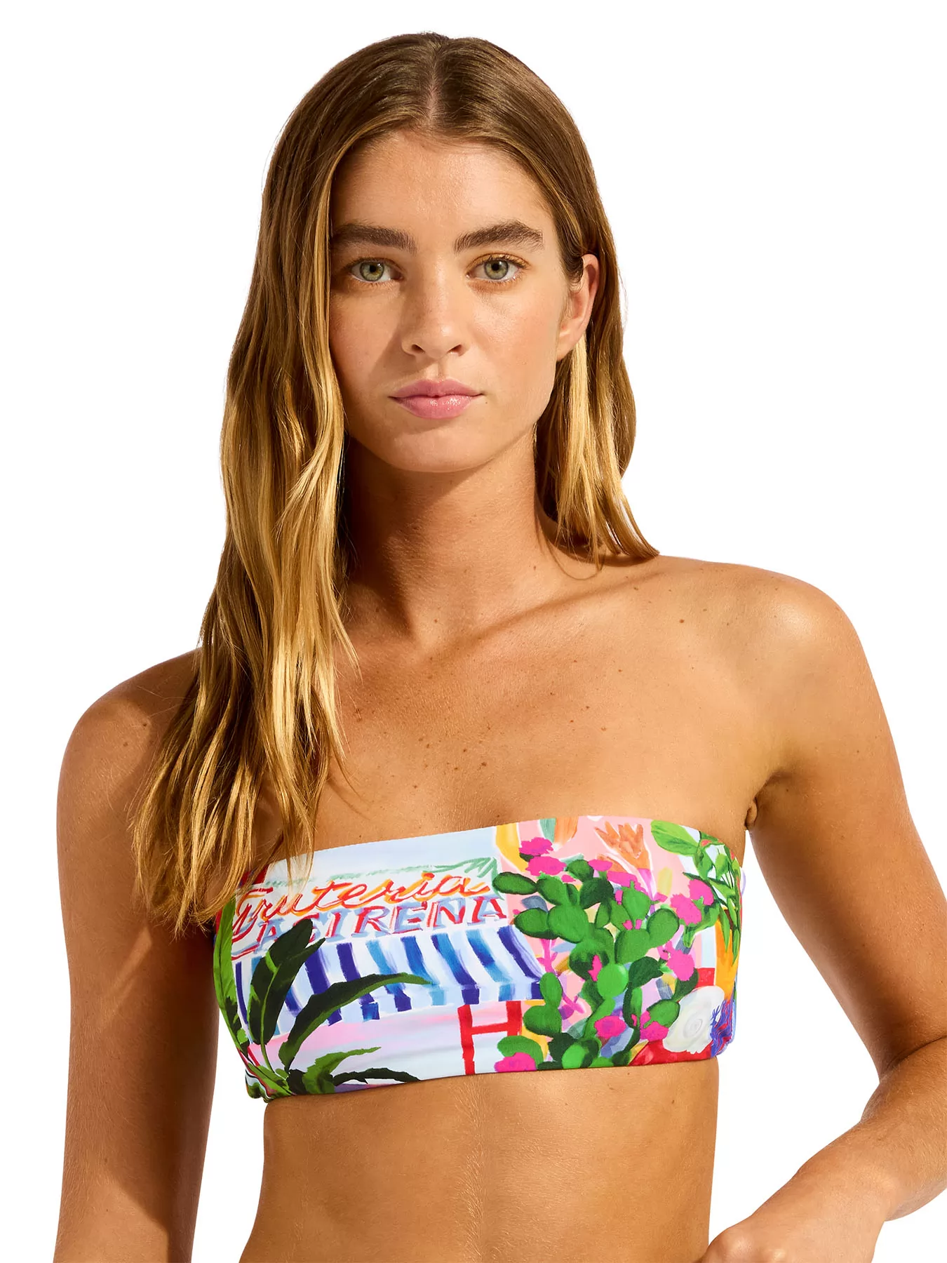 Niebieski, wielobarwny, zielony Góra od bikini bandeau Seafolly La Boca 31448-286 - zdjęcie 1