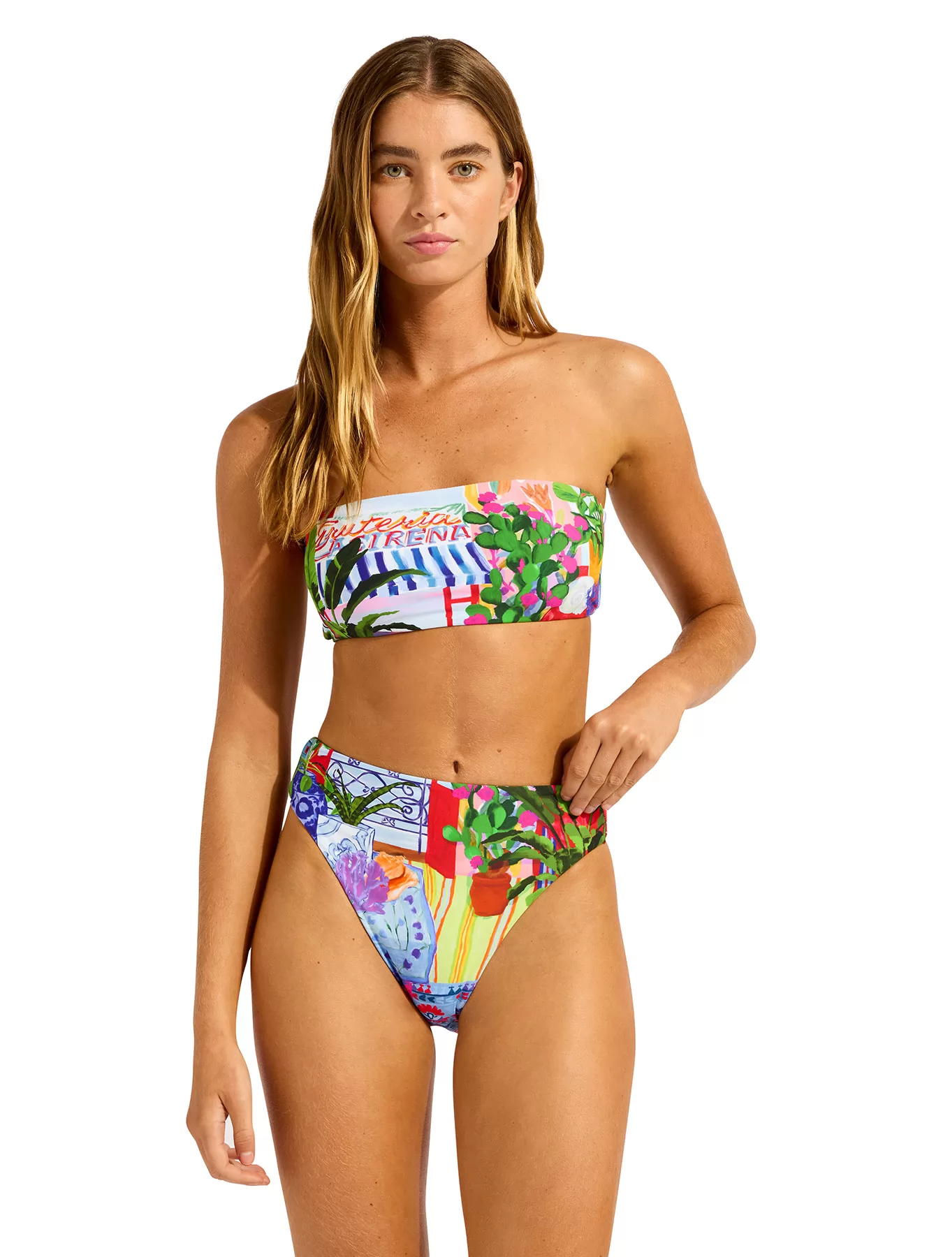 Niebieski, wielobarwny, zielony Dół od bikini bandeau Seafolly La Boca 40609-286 - zdjęcie 4