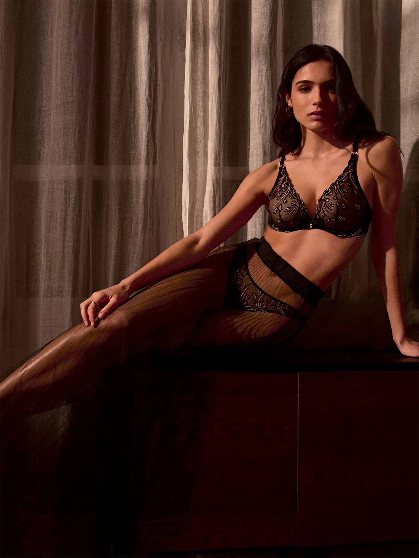 Czarny, złoty Biustonosz triangle Aubade Cosmic Romance 6DF12 - zdjęcie 5