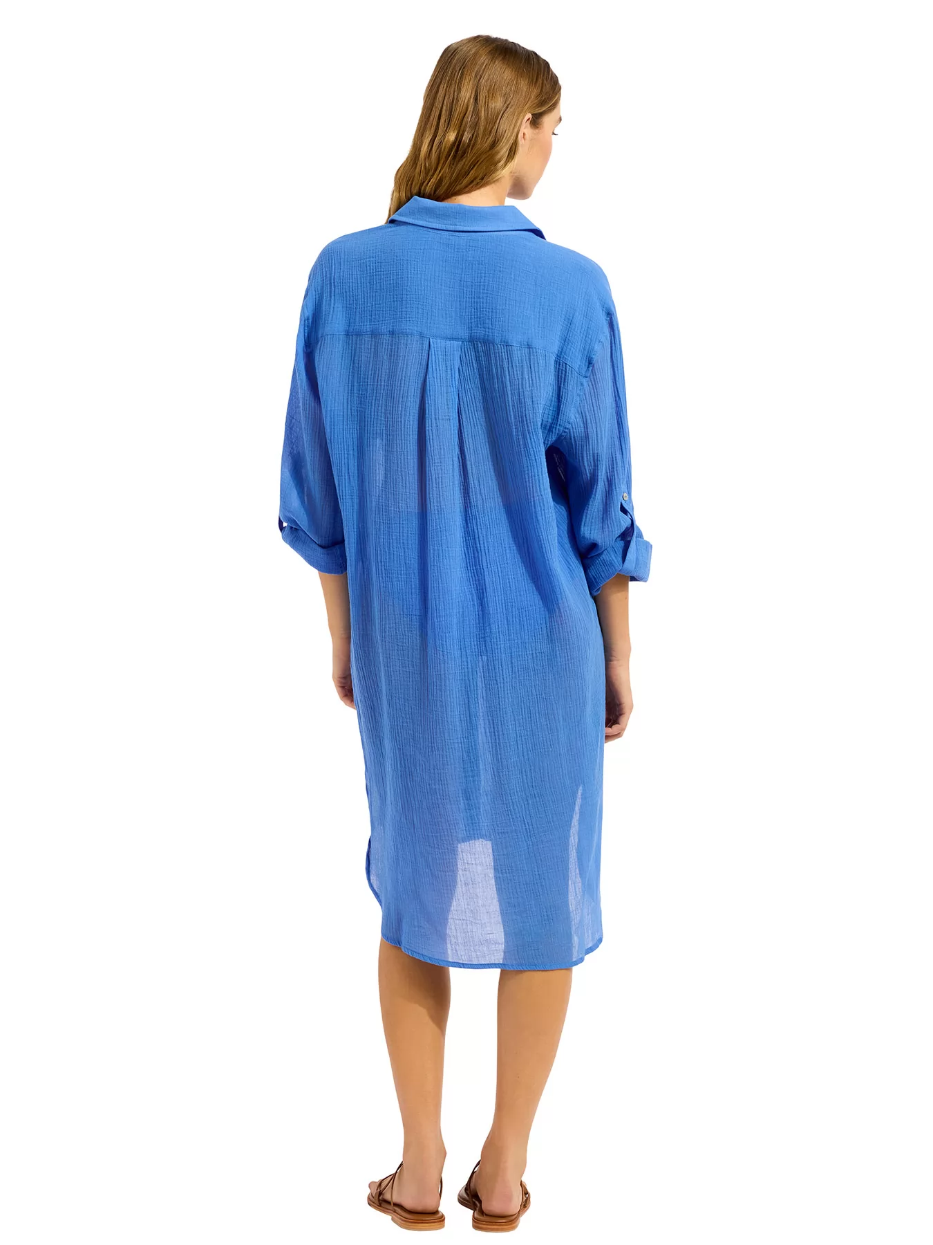 Niebieski Koszula plażowa Seafolly Beach Edit Crinkle Twill 55536-CU - zdjęcie 2