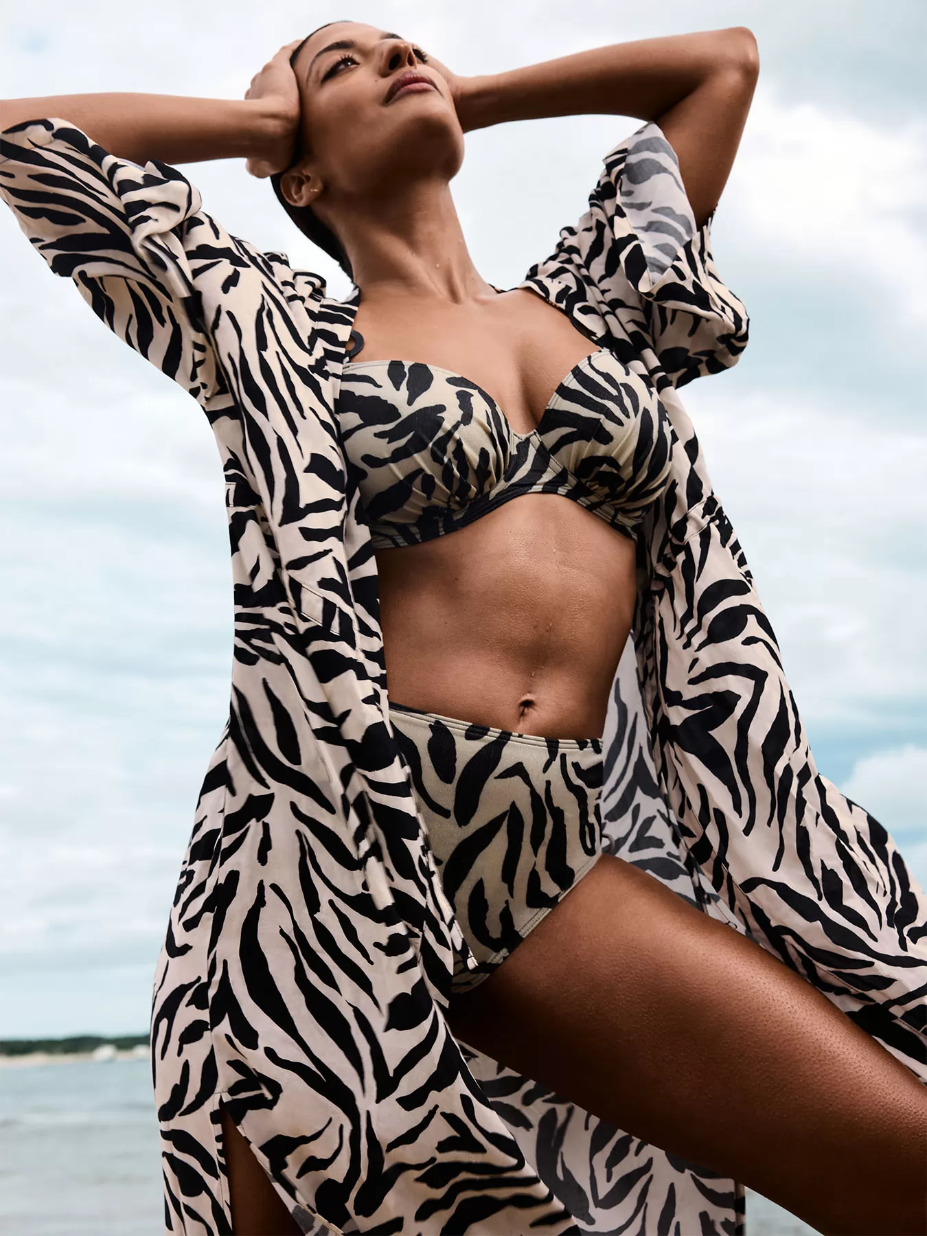 Czarny, kremowy Kimono plażowe Primadonna Dalice 4014188 - zdjęcie 4