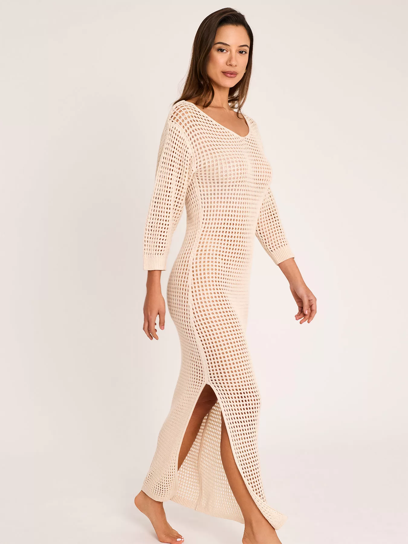 Kremowy Sukienka plażowa Selmark BC246 - zdjęcie 3