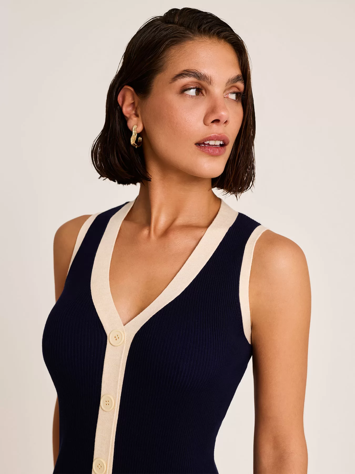 Granatowy, kremowy Sukienka plażowa Selmark BO796 - zdjęcie 3