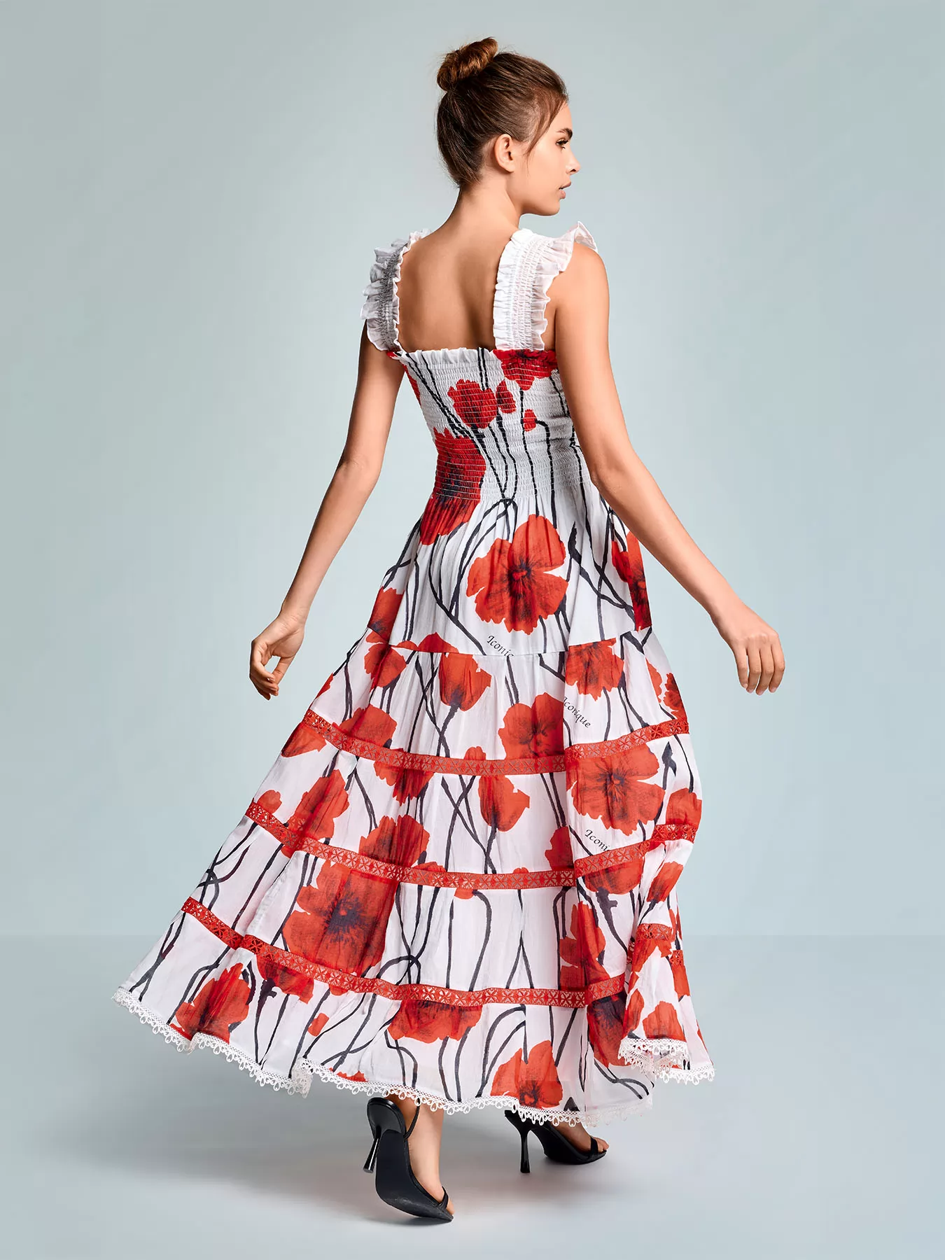 Biały, czerwony, wielobarwny Włoska sukienka Iconique Izmir 26-089 - zdjęcie 2