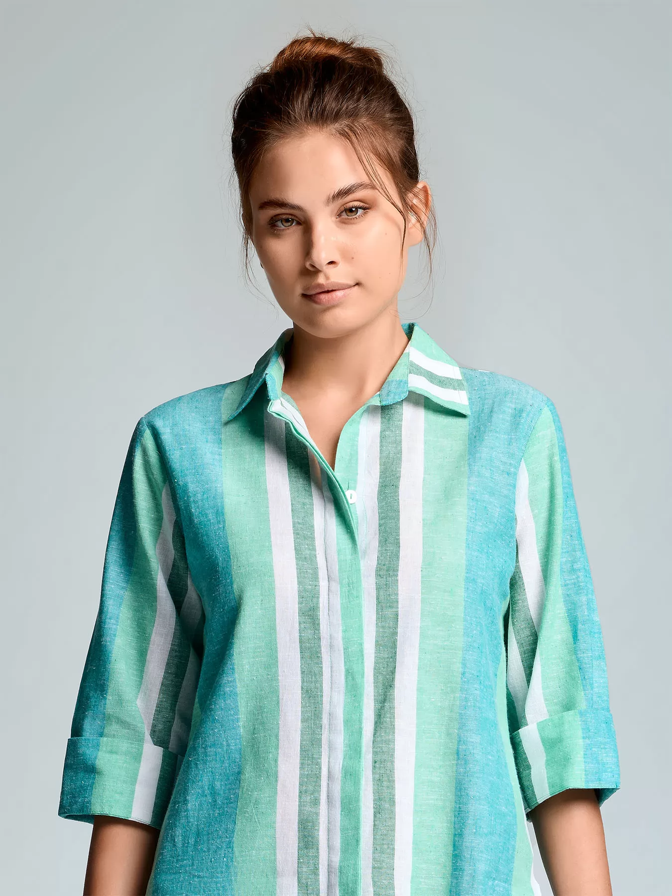 Niebieski, wielobarwny Włoska sukienka Iconique Eleanor 26-052 - zdjęcie 3