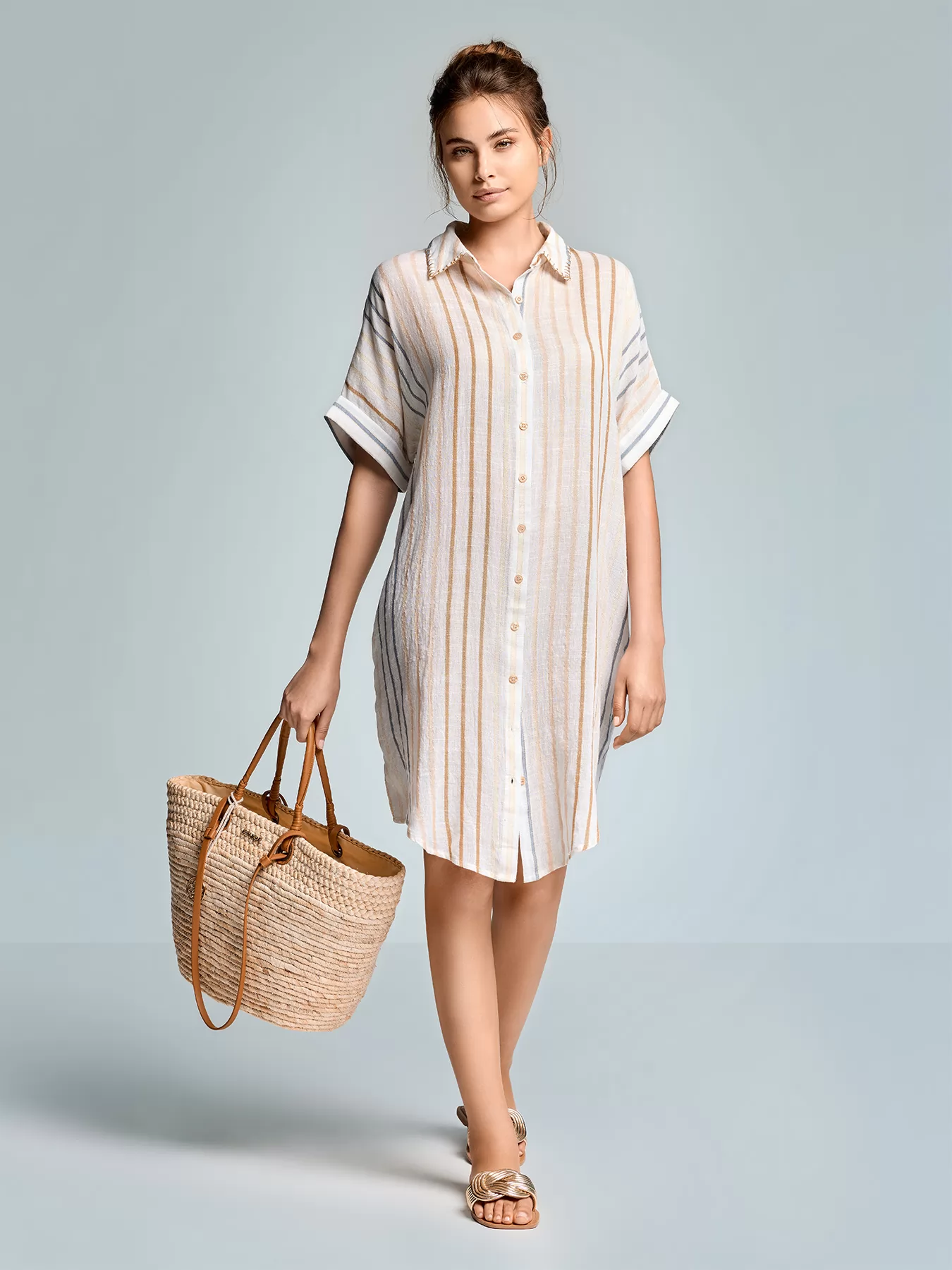 Kremowy, wielobarwny Włoska sukienka Iconique Elisa 26-019 - zdjęcie 1