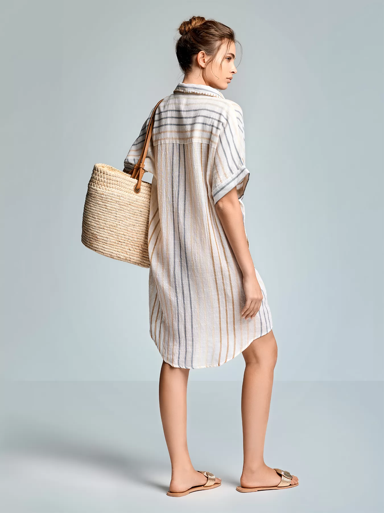 Kremowy, wielobarwny Włoska sukienka Iconique Elisa 26-019 - zdjęcie 2