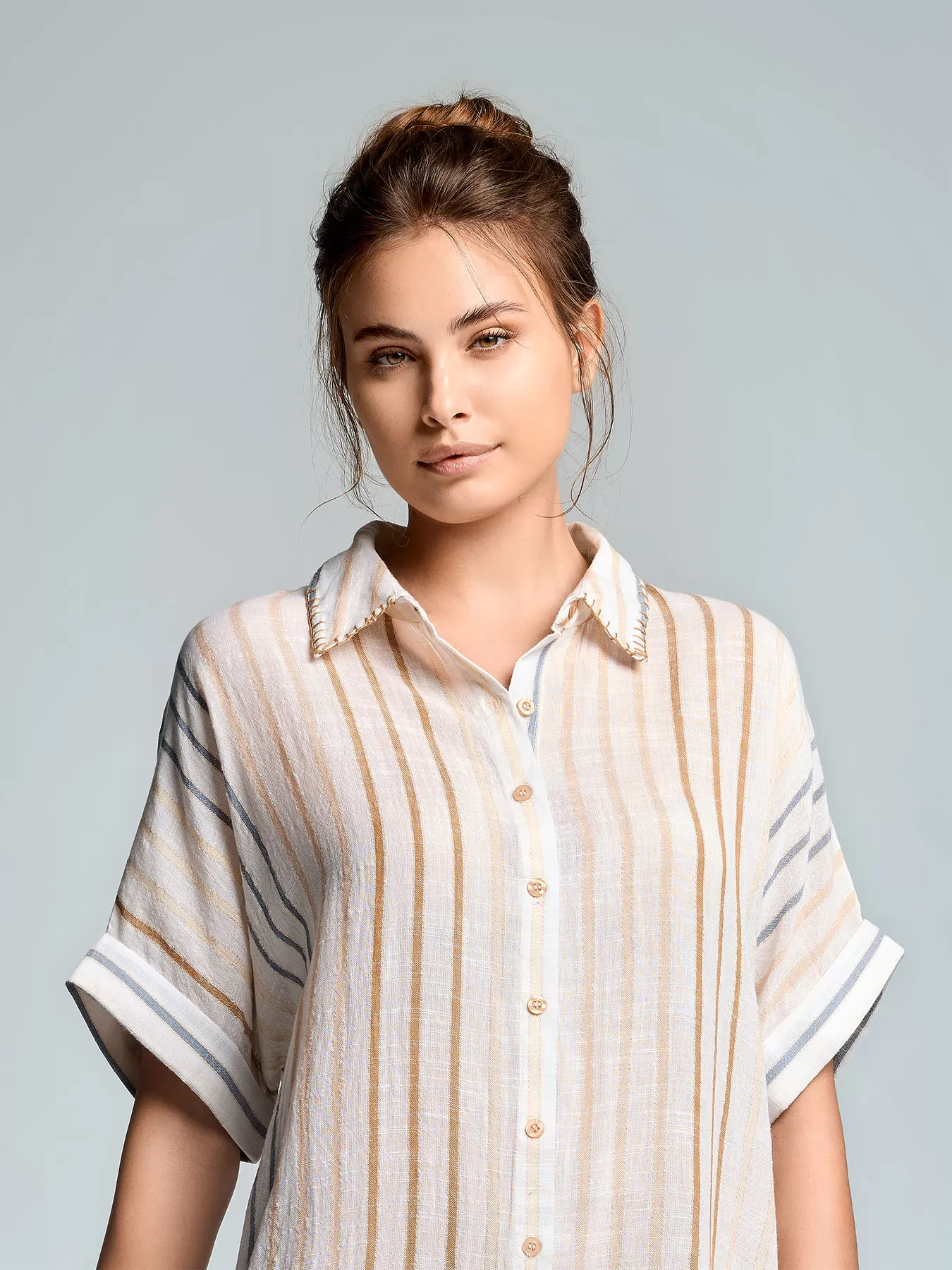 Kremowy, wielobarwny Włoska sukienka Iconique Elisa 26-019 - zdjęcie 3