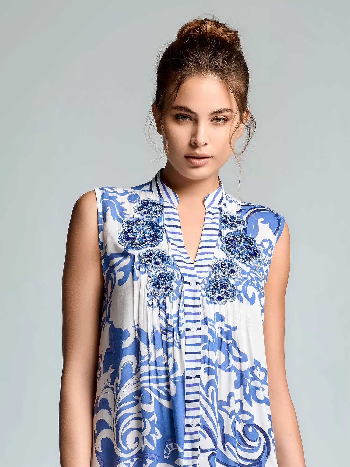 Biały, niebieski Włoska sukienka Iconique Daphne 26-036 - zdjęcie 3