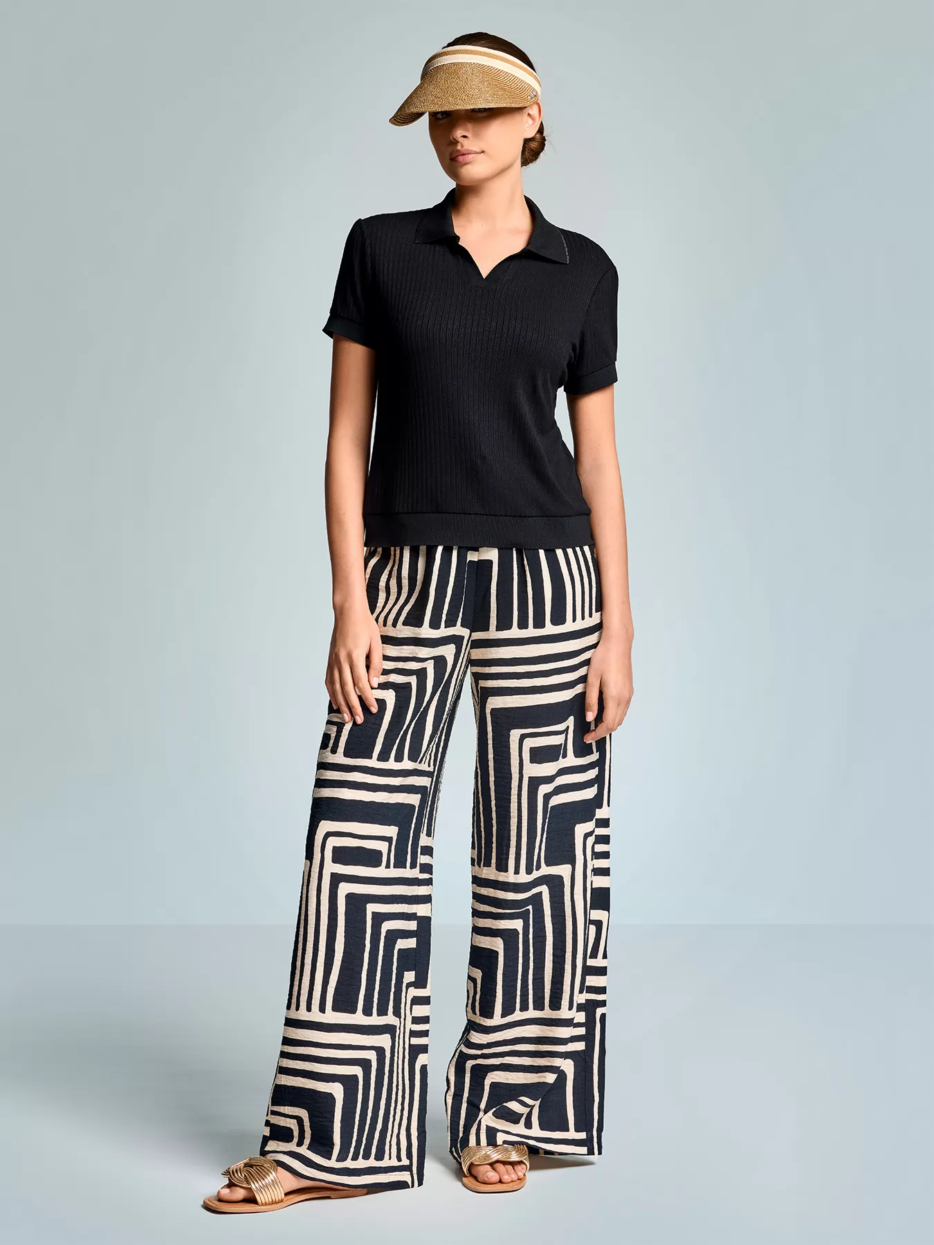 Beżowy, czarny Spodnie materiałowe Iconique Lucy 26-108 - zdjęcie 1