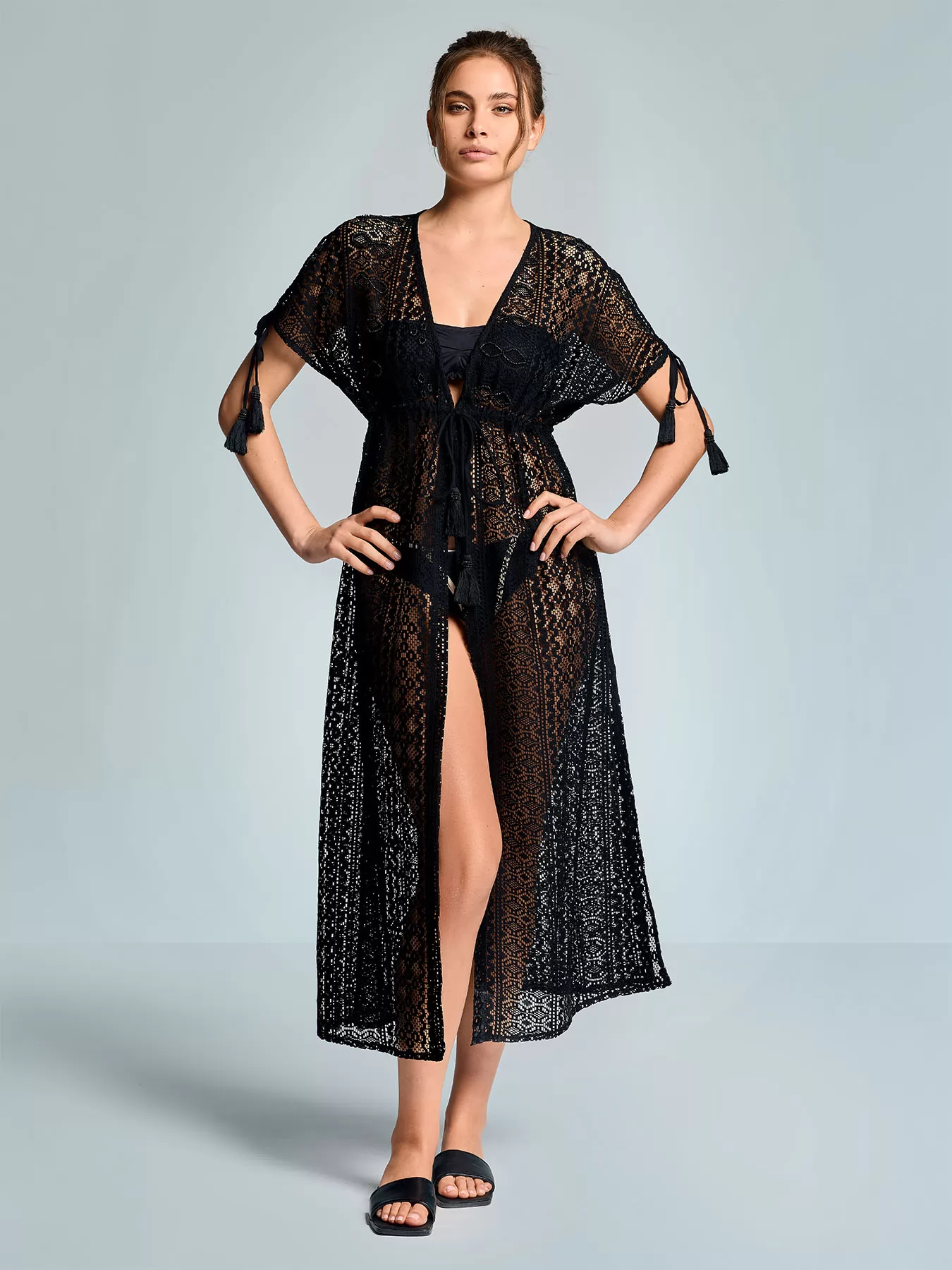 Czarny Ażurowa tunika plażowa Iconique Temptation 26-119 - zdjęcie 1