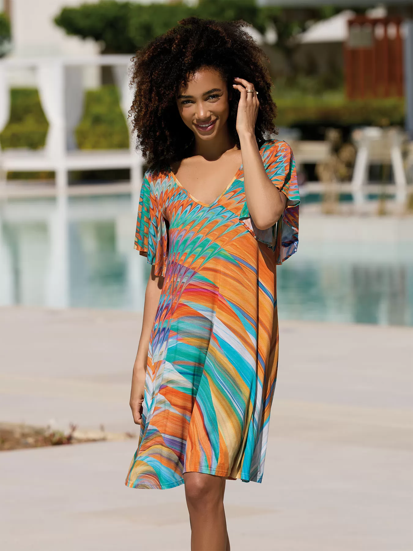 Niebieski, pomarańczowy, wielobarwny Sukienka plażowa Sunflair 23311 - zdjęcie 2