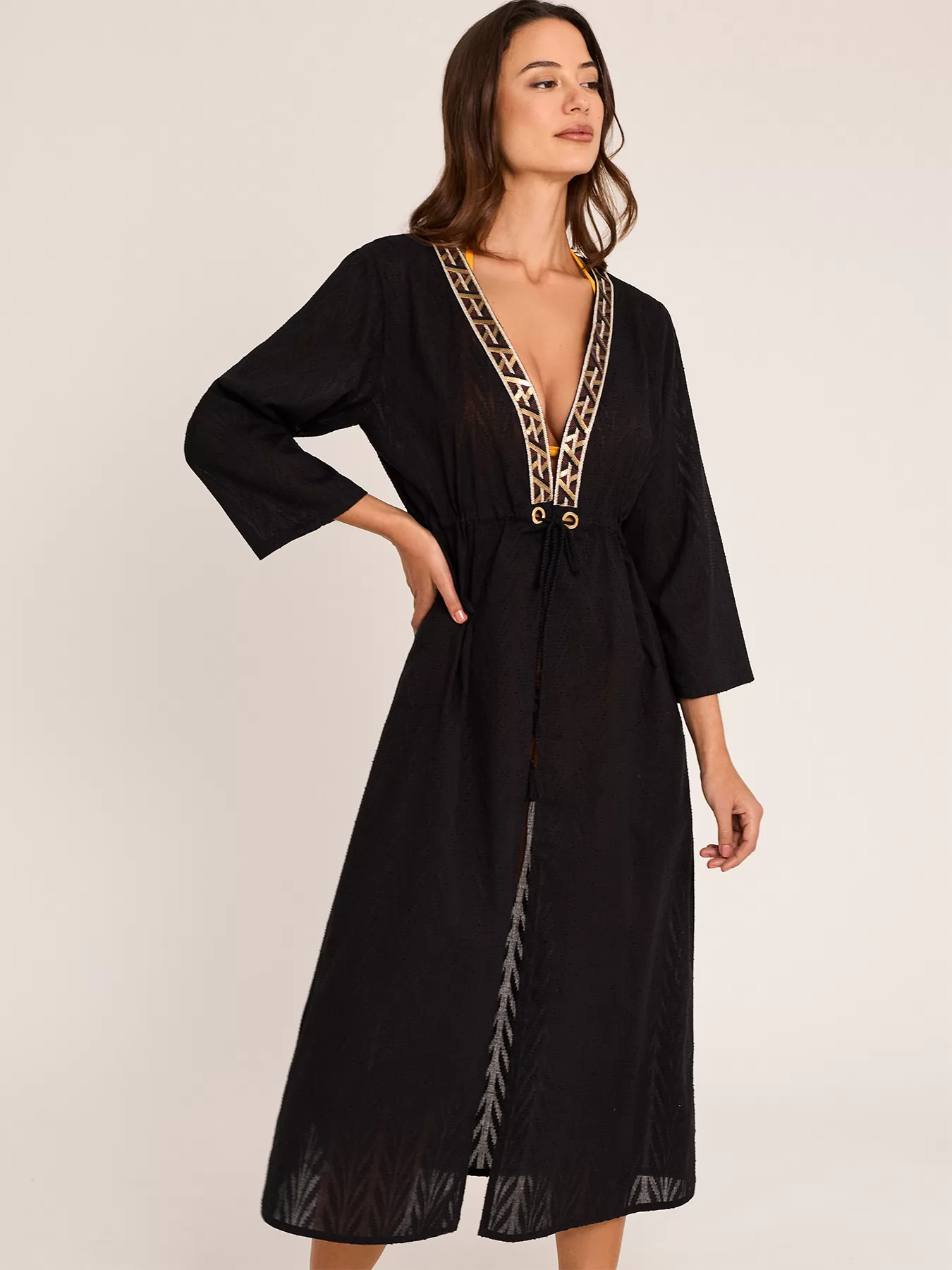 Czarny Kimono plażowe Selmark BO297 - zdjęcie 1