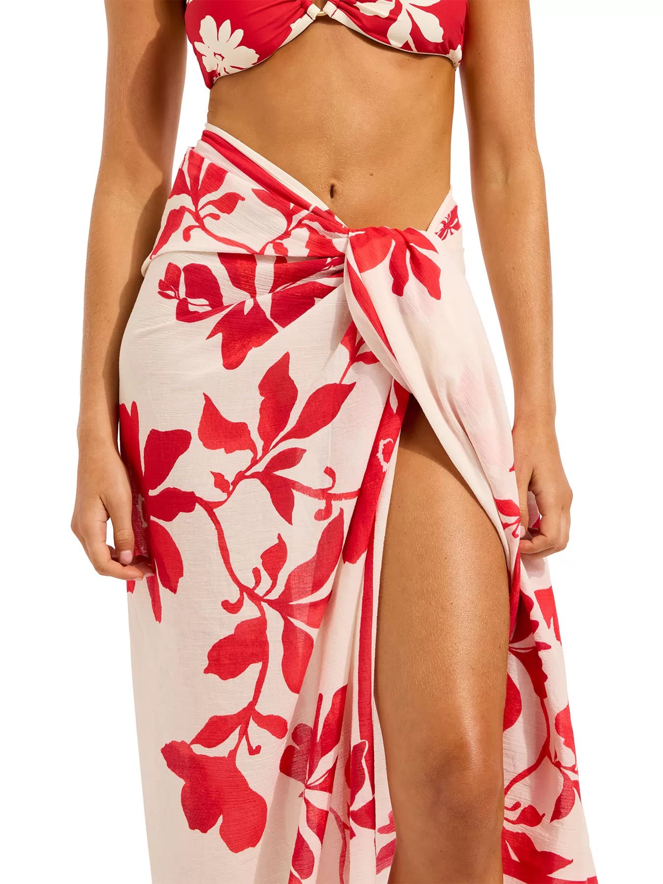 Czerwony, kremowy Pareo plażowe Seafolly Mayflower 55734-SG - zdjęcie 4