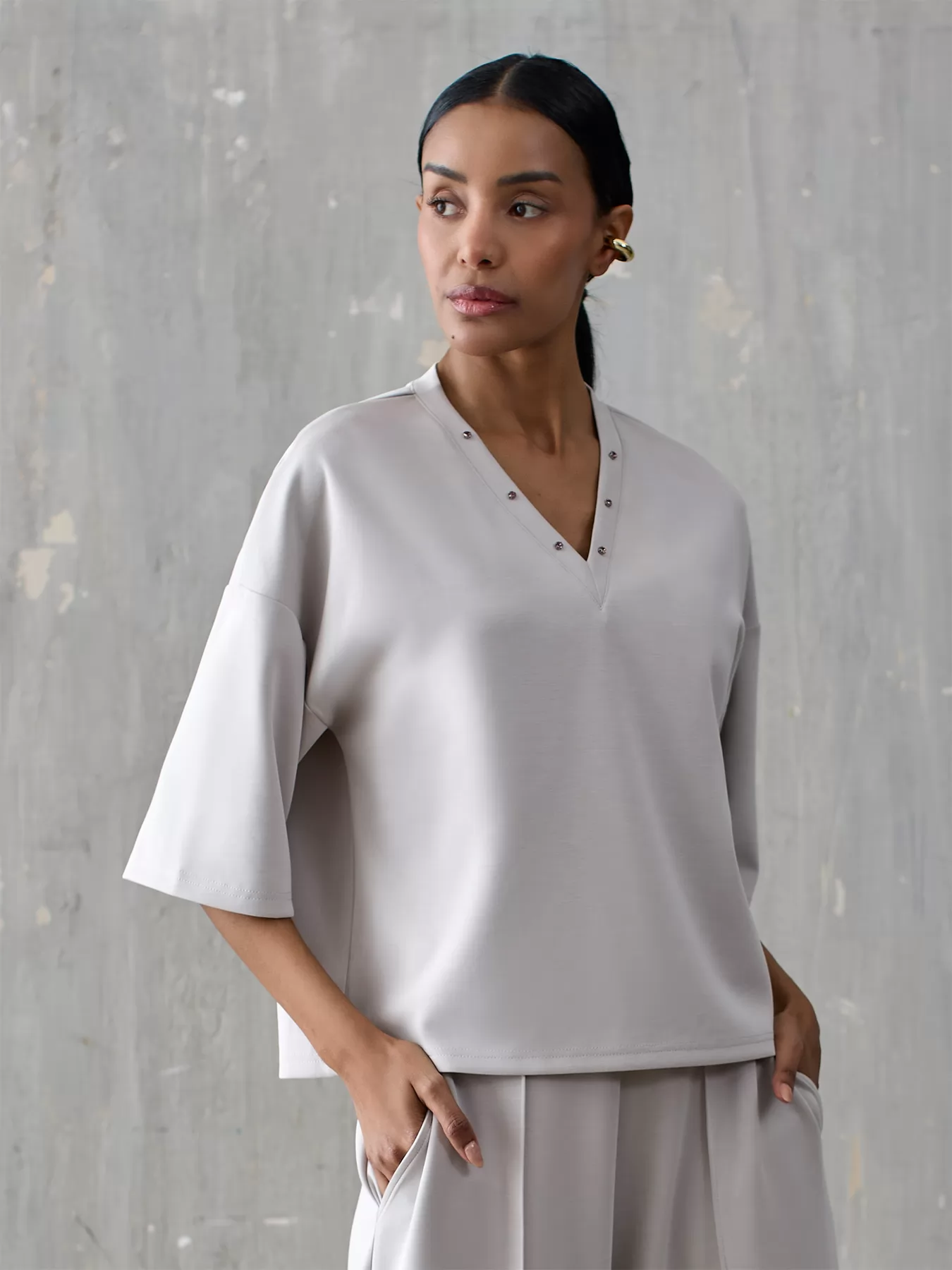 Szary Elegancka bluzka oversize Iconique 26FW-14 - zdjęcie 1